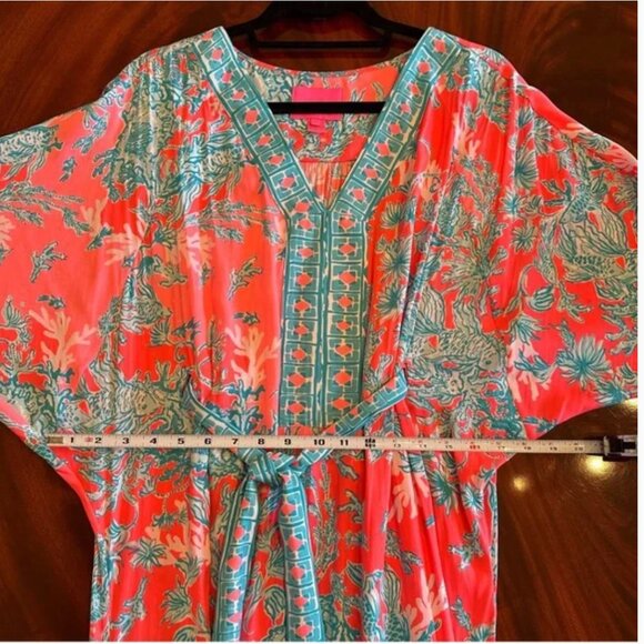 New Lilly Pulitzer Carmynn Maxi Caftan Coral Spritz Shelly Bay Maxi Dress - Picture 16 of 16
